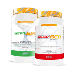 Pack GlucoGEN + NitroGEN Aprovecha nuestro pack especial que combina Glucogen 908gr y Nitrogen 681gr de GEN Professional, diseñado para optimizar tu rendimiento y acelerar la recuperación muscular, todo a un precio exclusivo.