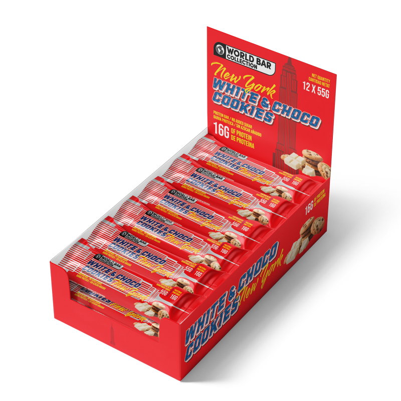 World Bar Collection – 12 x 55 g Barritas proteicas con 16 g de proteína y solo 2 g de azúcar, diseñadas para aportar energía y controlar el antojo entre comidas. Ideales para deportistas.